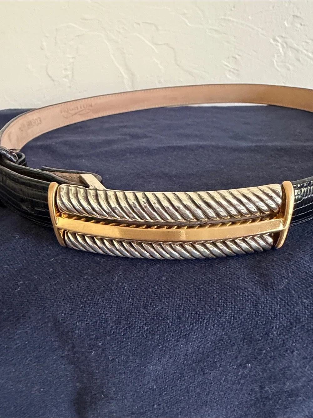 Brighton Women’s Black Leather Belt with Gold & Silver Rope-Detail Buckle
